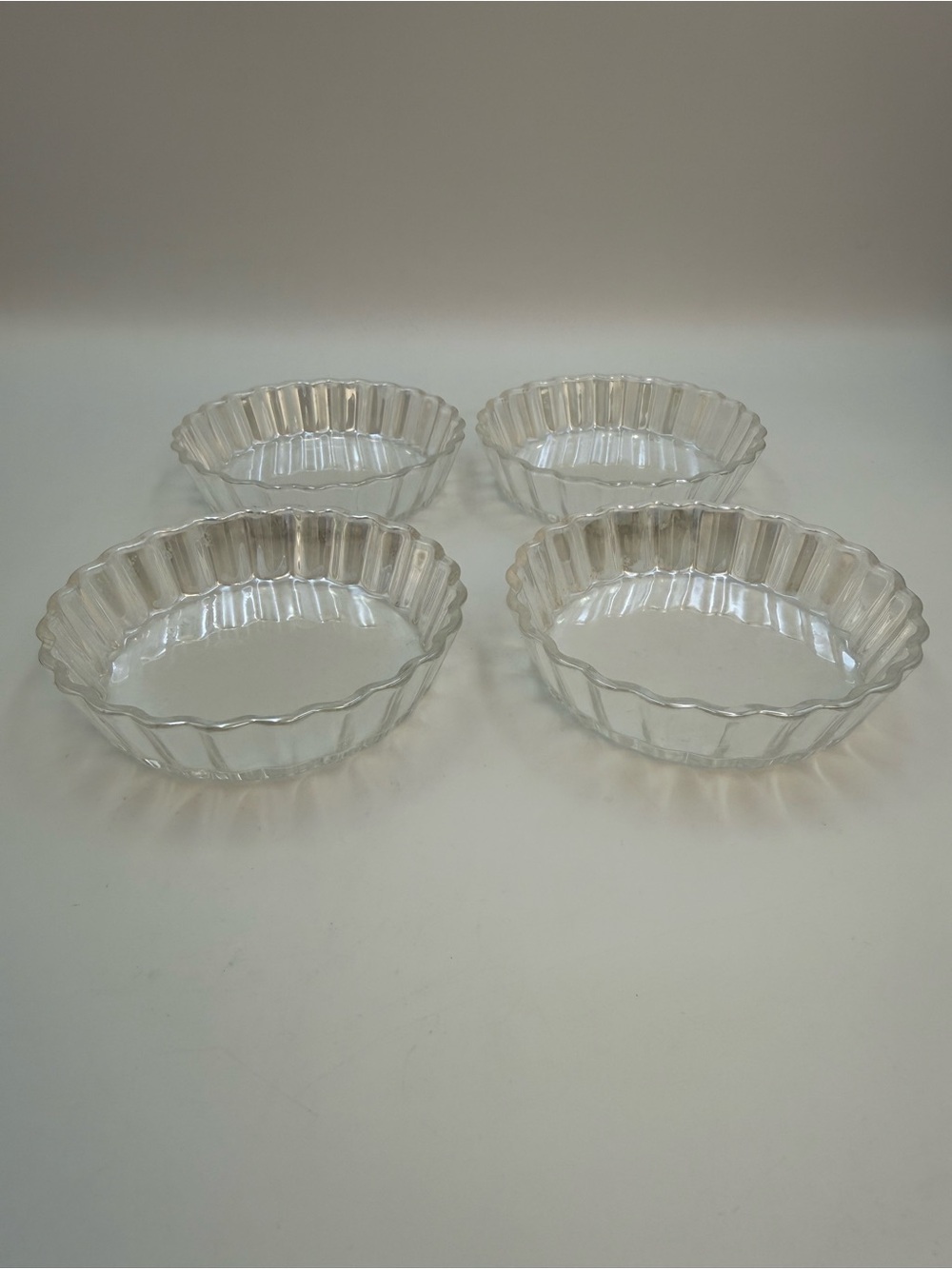 4 Vintage French Glass Mini Tart Ramekins 4” Arcoroc Custard Dishes